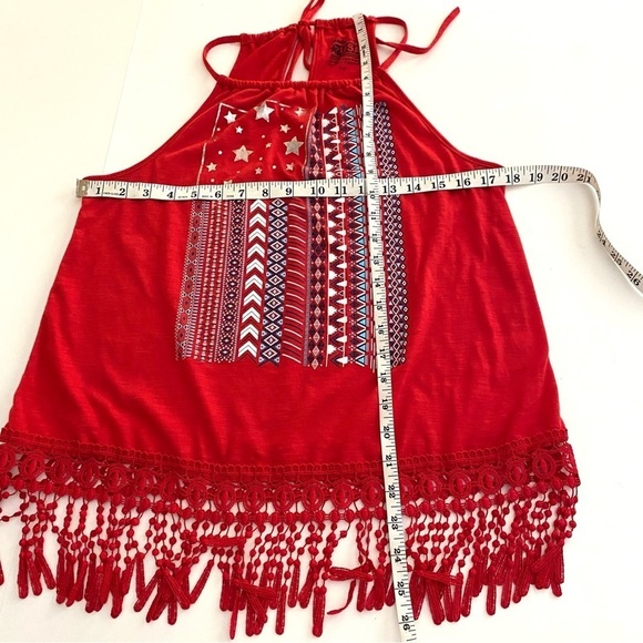 Patriotic Red Halter Top Tassel Shirt Junior XL (15-17) Summer Casual - Picture 13 of 13